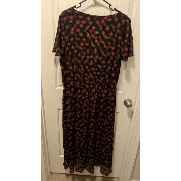 Lane Bryant Surplice Fitted Sz. 28 Black Midi Dress Red Metallic Gold Polka Dot - Picture 7 of 11
